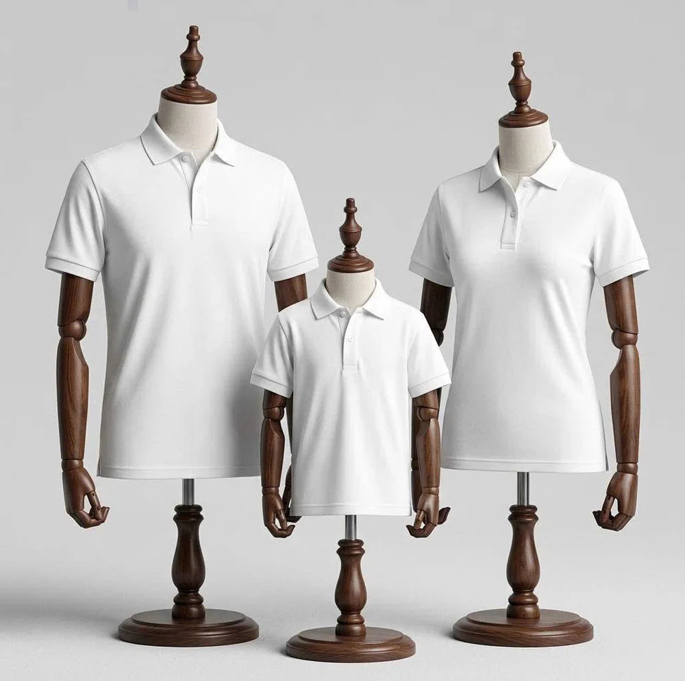Gợi ý phôi áo polo trắng trên ba ma-nơ-canh